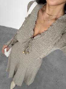 Feyla 女士优雅纯色中长通勤连衣裙 - 灰色 - 查看 2