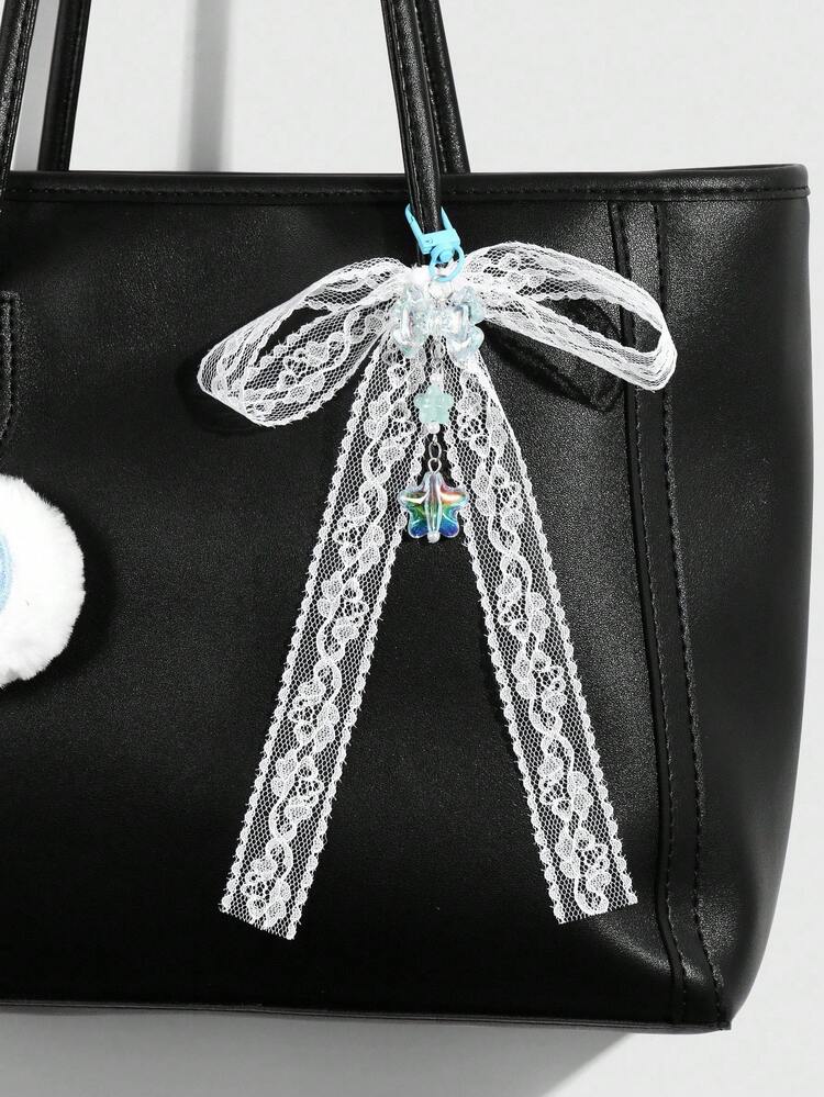 ROMWE Kawaii 3 st minimalistiska söta söta mångsidiga högkvalitativa blå plyschfiskkaka virvel harts rosett blomma stjärna + 80 cm vit spets pannband kombinationsset, gör-det-själv nyckelring väska hänge, lämplig för kvinnor, vardagskläder, högtidsgåva - Blå - Visa 7