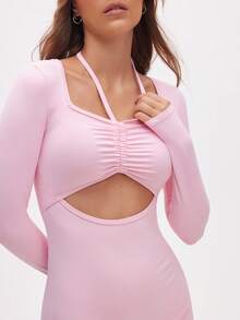 Eassivo Eassivo 女式纯色褶皱长袖镂空设计连体衣