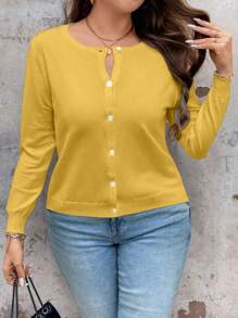 EMERY ROSE Cárdigan sólido versátil y casual de talla grande - Amarillo - Ver 6