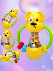 Zazumi 1 件装柔软硅胶婴儿摇铃玩具可爱狗形可咀嚼牙胶抓握训练感官玩具适用于新生儿早期发育第一年学习玩具，带有轻柔声音（款式配件随机）