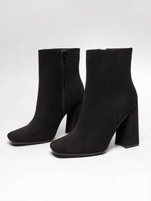 SHUZIA Women's Glamorous Square Toe Zip-Up Block Heel Ankle Booties - Black - View 9
