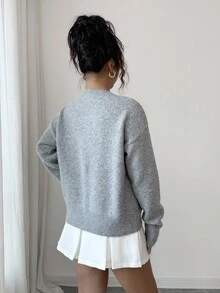 Elenzga Women's Round Neck Drop Shoulder Long Sleeve Bow Decor Heart Sequin Sweater Fall Winter Cloth For Women - Grey - View 3