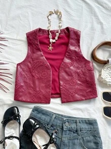 Soleia Blusa informal de unicolor con bordado de PU, para fiesta - Burdeos - Ver 5