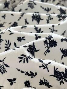 SHEIN Girls' Brown Vest And Floral Ruffle Puff Sleeve Countryside Dress Set, Autumn/Winter Fall - Brown - View 5