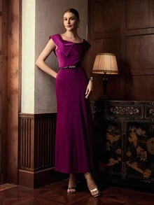 ZEYLAH Sleeveless Dress With Collar, Elegant & Romantic - Purple - View 5