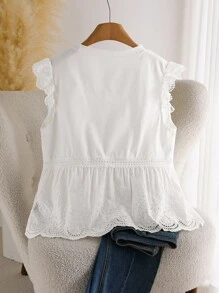 CosyJoli 大码女式夏季休闲简约刺绣蕾丝拼接圆领短袖T恤