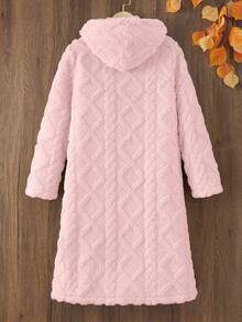 Áo khoác trùm đầu màu trơn đơn giản cho bé gái tuổi mới lớn, mùa đông - Màu Hồng baby - Xem 2