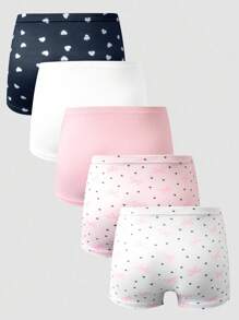 5 Stücke/Set Mädchen Baumwolle Weich Herz & Stern Muster Elastischer Bund Locker Lässig Slips