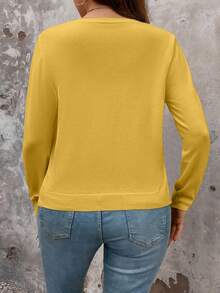 EMERY ROSE Cárdigan sólido versátil y casual de talla grande - Amarillo - Ver 2