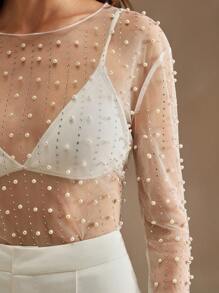 Anewsta 女士透明网眼长袖衬衫，夏季 - 白色 - 查看 7