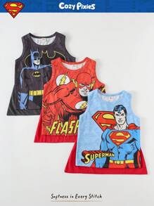 SUPERMAN X Cozy Pixies 6pcs/Set Young Boy Superhero Pattern Soft Knit Sleeveless Vest Shawl - Multicolor - View 3