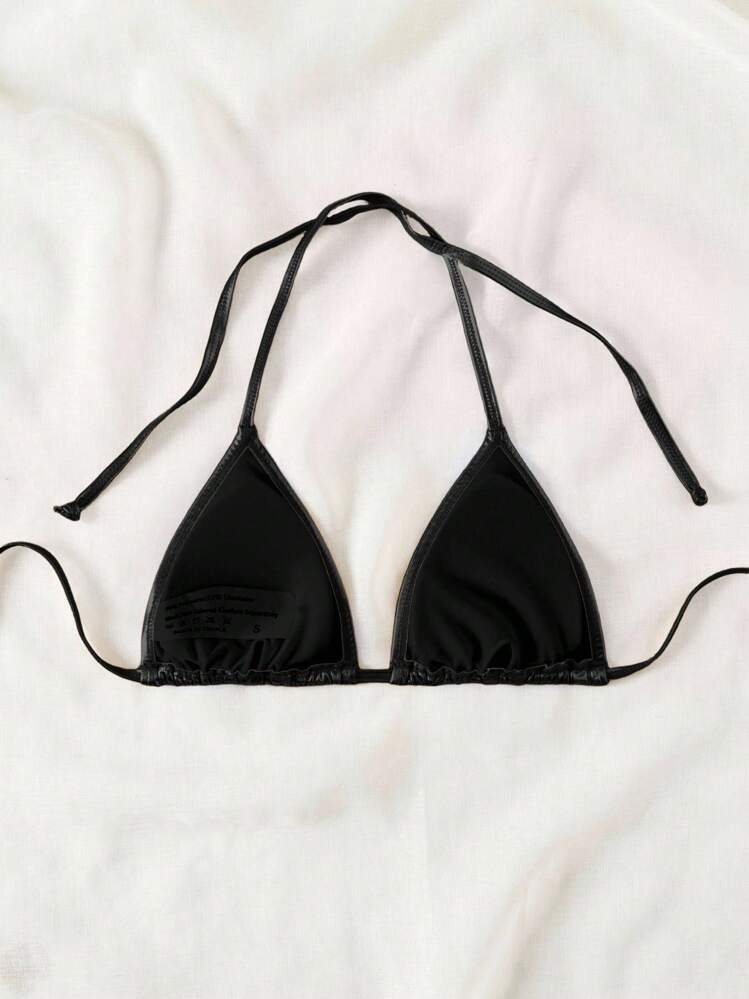 Swim Vcay Women's Solid Color Backless Halter Neck Swimsuit Top, Vacation/Beach For Summer - Black - View 2