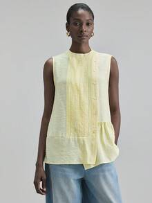 Ontre Áo cánh không tay họa tiết bèo nhún màu vàng kem thu 2025 dành cho nữ, phù hợp mặc văn phòng giáo viên, trang phục lễ hội âm nhạc, trang phục công sở thường ngày - Màu vàng - Xem 3