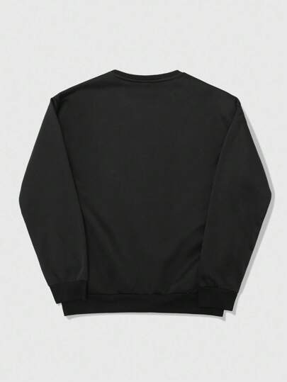 Street Life Men's Black Crew Neck Sweatshirt With Rhinestone Embellished Design, Autumn/Winter