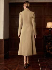 ZEYLAH Ruffle Waist Gathered Long Sleeve Dress, Elegant For Autumn/Winter - Khaki - View 3