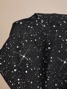 Amorya Women's Elegant Shiny Splicing Lace Collar Black T-Shirt, Suitable For Daily, Party, Afternoon Tea And Multiple Occasions, Autumn Black Glitter Top Black Sparkly Top Glitter Top Women Black Sequin Top Black Party Top Chic Autumn