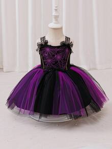 Glamorique Kids Halloween Kids Dress, Partywear, Halloween Children's Ball Dress, Autumn Dress, Elegant Wedding Guest Dress, Outdoor Clothing, Baby Girl Princess Dress, Black Knitted Spider Web Printed Suspender Mesh Dress, Stage Performance, Halloween Costume, Lace Pattern, Birthday Party, Festival COS Huali Dress, Four Seasons Dress Baby Girl Halloween Dress Toddler Halloween Dress Purple And Black Baby Dress Baby Tutu Dress Purple, Halloween Clotheshalloween Costumes Halloween Clothes Fall Winter