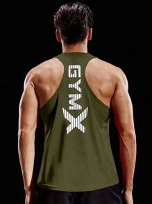 Manfinity Sport PWRUP Débardeur d'entraînement pour hommes avec imprimé lettres et rayures pour l'été