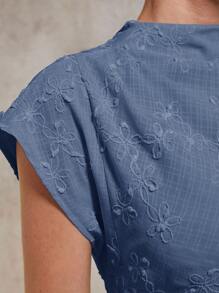 COSMINA Women's Elegant Solid Color Floral Embroidery Mini Dress, Summer - Blue - View 8