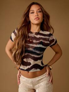 MISSGUIDED Tee-shirt bébé imprimé animal, top court à manches courtes en maille à motif zébré. Mode Y2K, esthétique pour festival d'été, streetwear urbain moderne - Multicolore - Voir 3