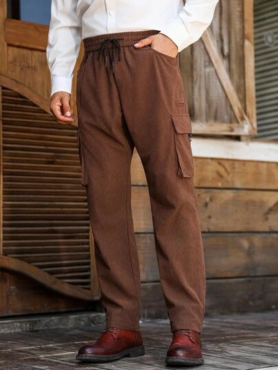 Manfinity Nomadique 男士抽绳腰工装口袋休闲裤，秋冬，灯芯绒