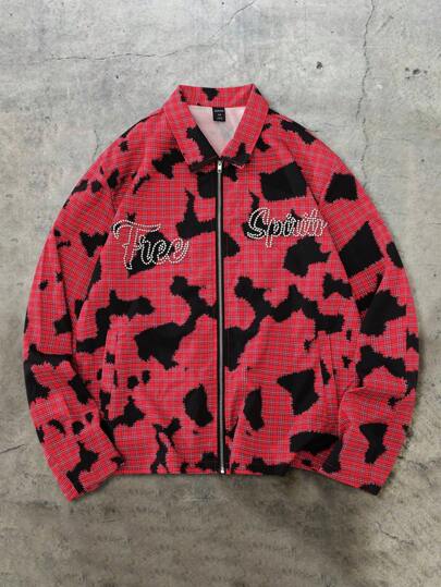 Street Life قميص أكمام طويلة مزين بالدبابيس والتأثير المتهالك، تصميم أمريكي للشارع