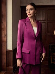 ZEYLAH Women's Fashionable Elegant Business Contrast Collar Blazer - Purple - View 4