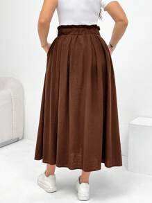 SHEIN Essnce Damen Lässig Sommerrock in Große Größen, Damen Sommerkleidung Schirm-Rock - Braun - Übersicht 2