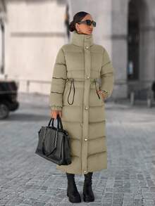 EURMUSE Cappotto lungo imbottito con cerniera e vita con coulisse