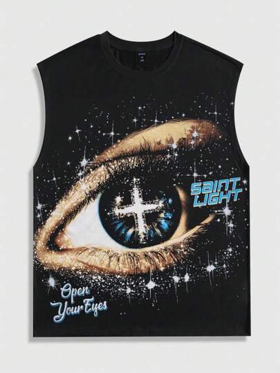 Street Life ملابس علوية أكمام بلا أزرار مطبوع بطبعة العين للمراهقين، صيفي