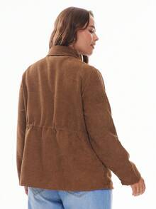 Solavibe Plus Flap Pocket Drawstring Waist Jacket,Barnfit,Barn,Fall Women Clothes