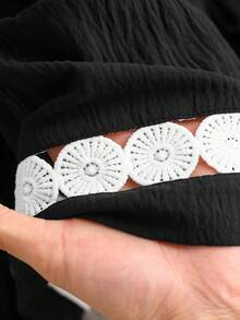 CosyJoli Áo len cardigan cổ chữ V tay dài phối ren chắp vá cỡ lớn, viền bèo nhún, thường ngày - màu đen - Xem 6