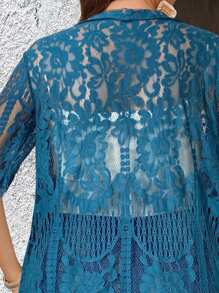 EMERY ROSE Cárdigan de vacaciones con manga corta y encaje floral para mujer de talla grande, atuendo de vacaciones casual de campo, sencillo y de moda para uso diario, blusas de verano para mujer, conjuntos de verano para mujer