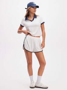 Eassivo Eassivo Áo thun polo thể thao tay ngắn Colorblock dành cho nữ, mùa hè - trắng - Xem 2