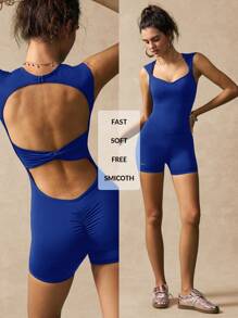 VARSIVA Women's Solid Color Hollow Out Backless Jumpsuit - Royal Blue - View 7