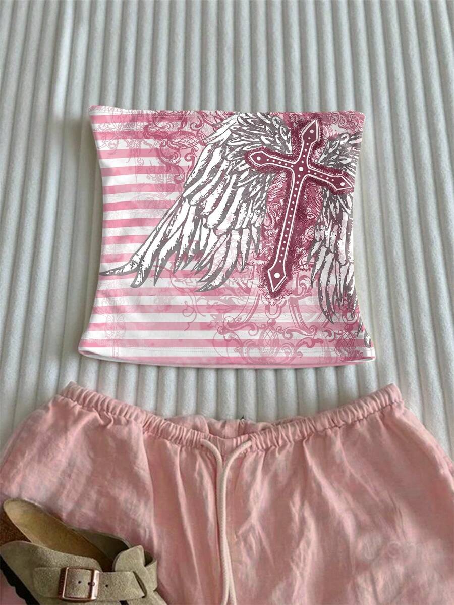 Glimmora Women's Gothic Vintage Tight Casual Cross Print Tube Top - Multicolor - View 1