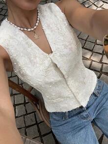 Siren Gaze Heavy Embroidery Vest For Women, Autumn Coat, Fashionable Commuting Elegant Top. Laoqian Style Summer Casual - Apricot - View 4