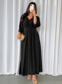 Firerie Váy đi làm thanh lịch dáng chữ A, tay dài, cổ chữ V, eo xếp ly, dáng rộng, cỡ lớn; Thích hợp cho Ngày lễ tình nhân, Hòa nhạc, Biểu diễn, Hẹn hò, Tiệc tối trang trọng, Tiệc dạ hội, Đám cưới, Gợi cảm, Duyên dáng, Đi làm, Trở lại trường, Kỳ nghỉ, Bãi biển, Lãng mạn, Quý cô công sở, Phong cách nàng tiên cá, Tiệc sinh nhật - màu đen - Xem 1