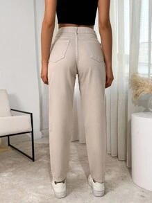 SHEIN Tall 100% Cotton HIGH WAIST MOM CUT TALL JEAN - Beige - View 2