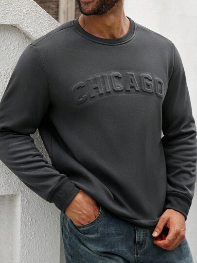 ResortEase Plus Size Men's Crew Neck Casual Long Sleeve Pullover Sweatshirt, Chicago Sweatshirt, Men Crew Neck Sweatshirt, Men's Long Sleeved Sweatshirt, Fall Winter