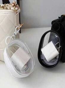 1 件便携式迷你透明拉链收纳袋，紧凑型多功能收纳袋，带钥匙扣的耳机和充电器盒，透明旅行配件情人节、情人节婚礼、生日、波西米亚风 - 白色 - 查看 4