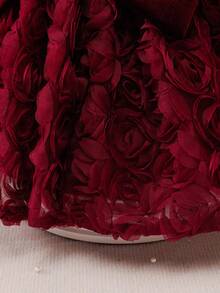 Glamorique Kids 3D Rose Embroidered Dress For Baby Girls, Christmas & Halloween, Bowknot & Beaded Decor, Children's Party & Performance Outfit,Christmas Dress Fall Winter