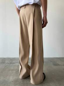 Manfinity Homme Men's Casual Solid Color Wide Leg Pants, Fall