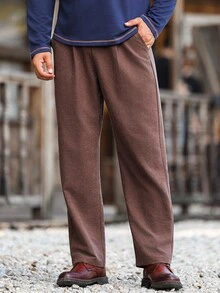 Manfinity Nomadique Men's Casual Solid Color Drawstring Pocket Pants Brown Pants Men Casual Pants, Fall - Brown - View 5