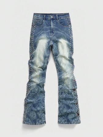 Street Life Herren Jeans mit Paisley Muster, Nieten Dekoration und Taschen