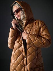 EURMUSE Women, Winter, Winter Coat, Long Length, Long Sleeve, Snap Button, Pocket, Quilted - Mocha Brown - View 4