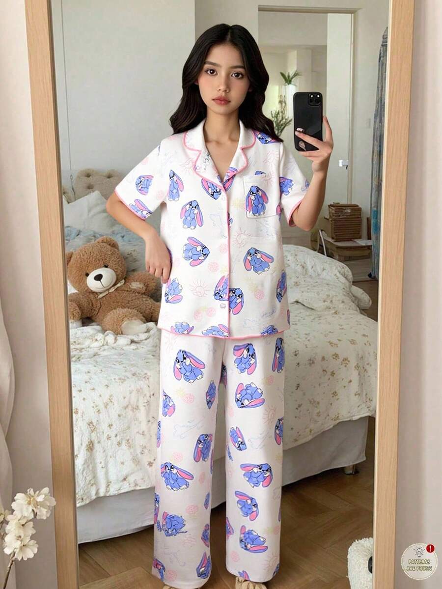 SHEIN Tween-Mädchen Lässiges Lounge-Set mit kurzärmligem Oberteil und Hose für jeden Tag - Babypink - Übersicht 1