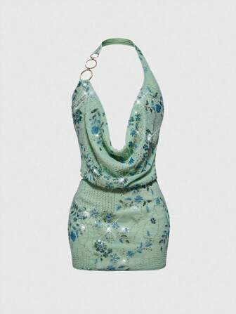 Hippie Robe mini vintage à col plongeant sexy Y2K avec paillettes pour femmes