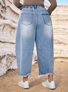 SHEIN Tall CURVE Plus Size Fall Autumn Back To School Homecoming Halloween Y2k Cute Streetwear Goth Grunge Techno Birthday Night Out Going Out Club Airport Casual Washed Distressed Jeans Women's Light Blue Jeans Low Waist Banana Pants Casual, Going Out Casual Non,Stretch American Streetwear Denim Blue Jeans, All Season